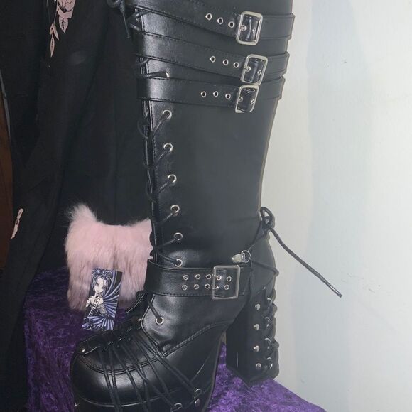 Demonia Charade-206 Knee High Buckle Boots - Picture 2 of 5